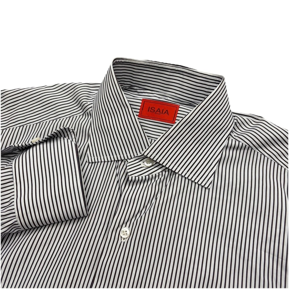 ISAIA Napoli 100% Cotton Striped Long Sleeve Button Down Dress Shirt Italy 16-41